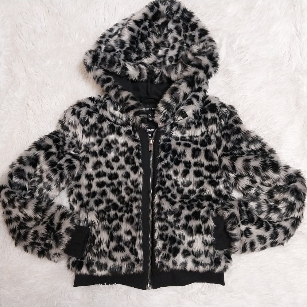 Current Mood Monochrome Faux Fur Bomber Jacket